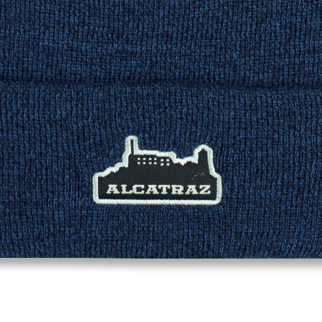 Navy blue beanie with Alcatraz logo