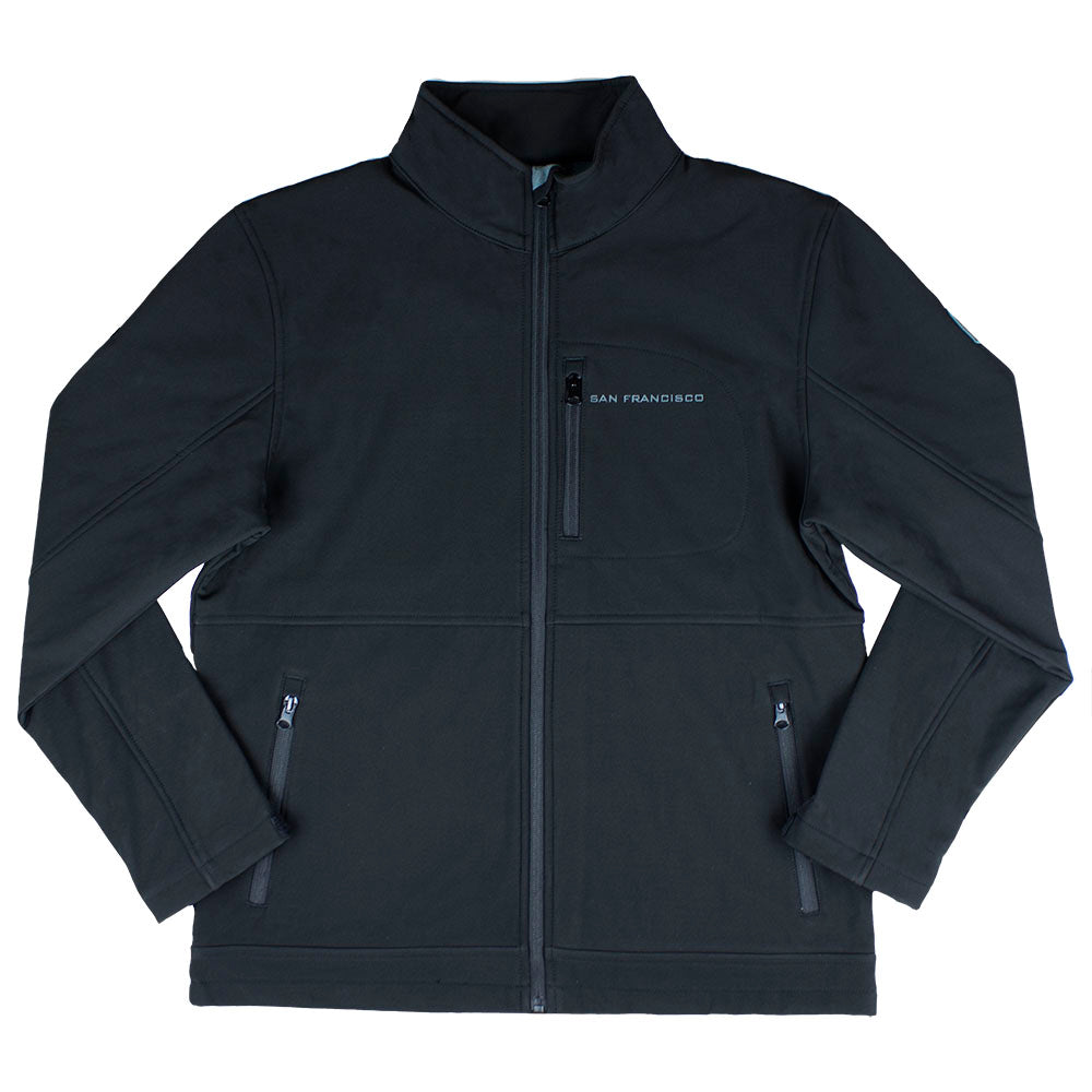 Black jacket with 'San Francisco' branding on a white background