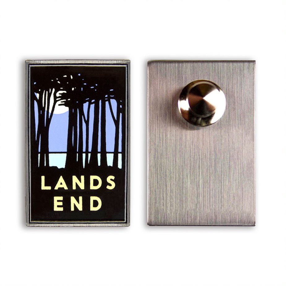 Lands End pin with artwork by Michael Schwab