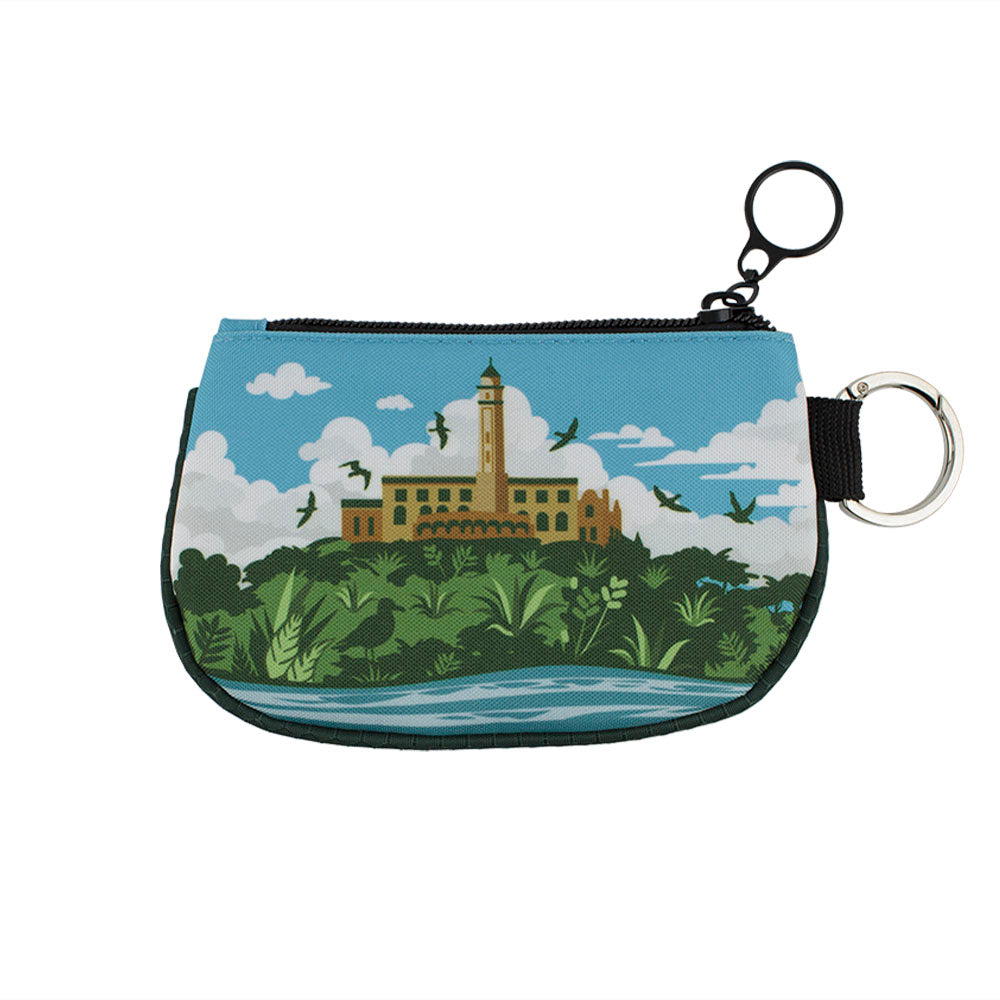Zippered coin purse with a scenic design of Alcatraz Island