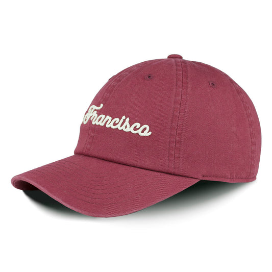 Maroon cap with 'Francisco' text on a white background