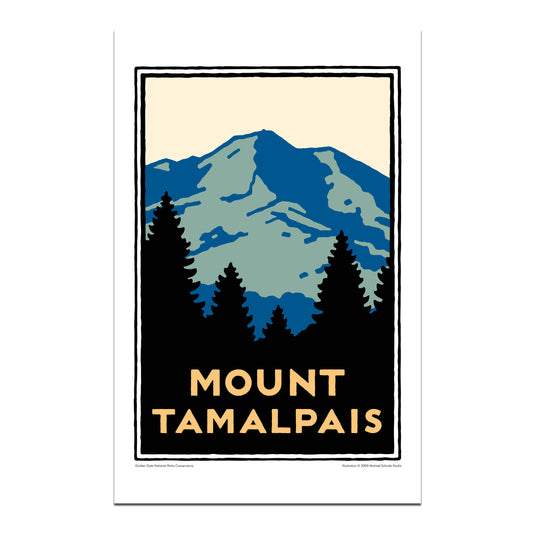 Unframed 11 x 17 inch Mount Tamalpais art print, illustration by Michael Schwab.