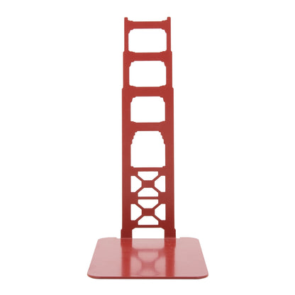 Set of 2 Golden Gate Bridge Art Deco tower bookends, International Orange coated steel.